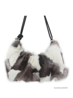 Genuine Fox Fur Hobo Bag Leather Strap Handcrafted Luxury Handbag